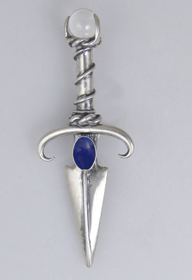 Sterling Silver Black Prince's Knife Dagger Pendant With Lapis Lazuli